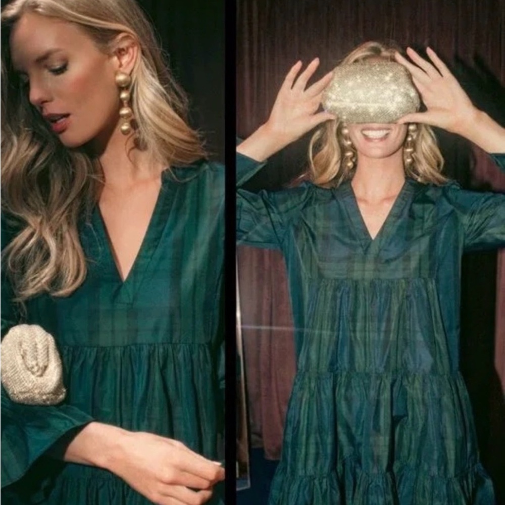 Pomander Place Teal and Navy Plaid Mini Dress